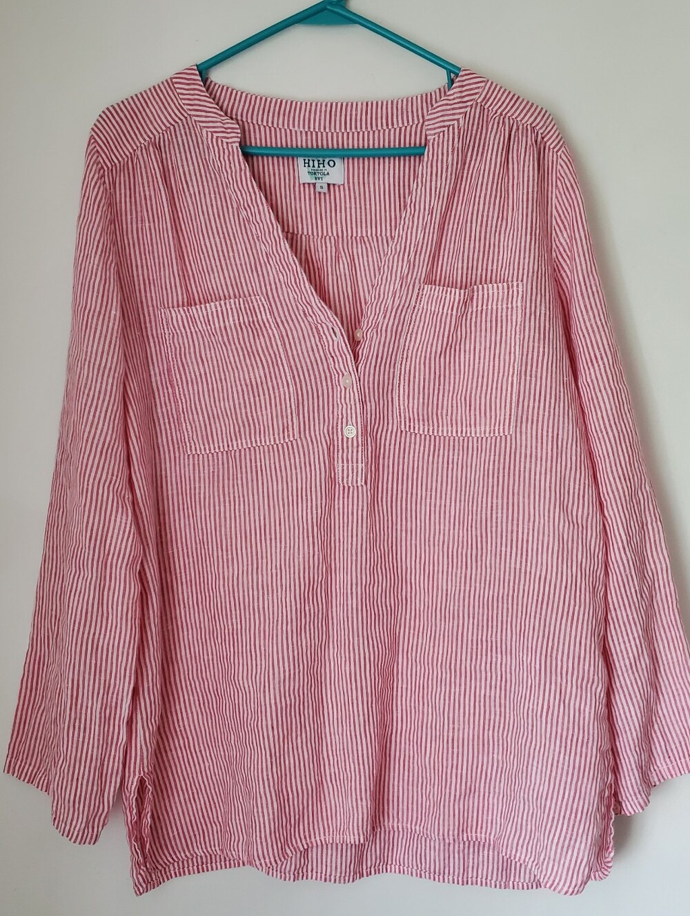 HIHO Striped Linen Tunic Shirt Size S Relaxed Nautical Cabana Casual Boho Chic